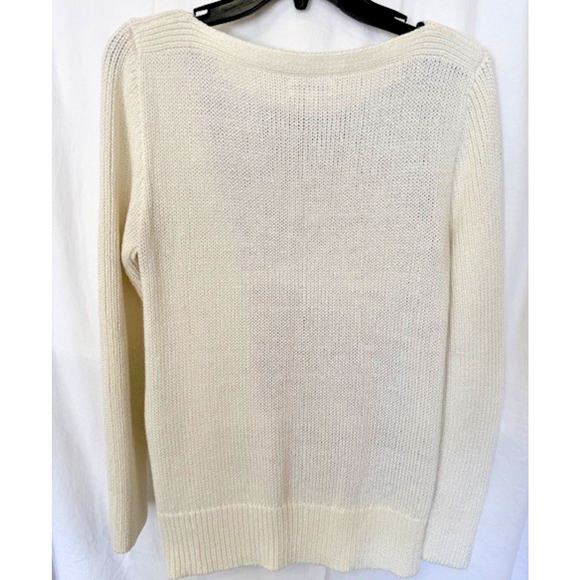 Calvin Klein Sweater Sz Large Women’s Cream Black Acrylic Knit Side Zip MOD 90's - Picture 3 of 10